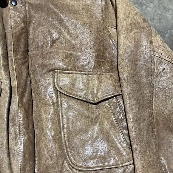 Vintage 80s Brown Military Bomber Boxy Style Grunge Jacket - Picture 2 of 5